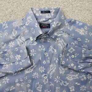 Paul &‎ Shark Yachting Shirt Mens 42 Blue/White Floral 100% Cotton L/S Button